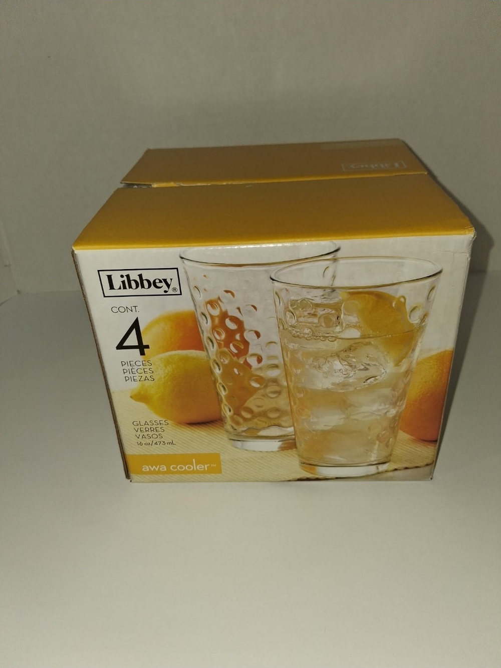 Libbey Awa Cooler Glasses - Yellow Accent - Set of 4